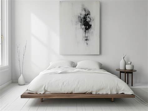 Premium Photo | Minimalist Bedroom with Platform Bed and Abstract Art