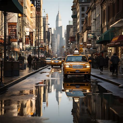 Premium Ai Image The Bustling Streets Of New York City With Yellow