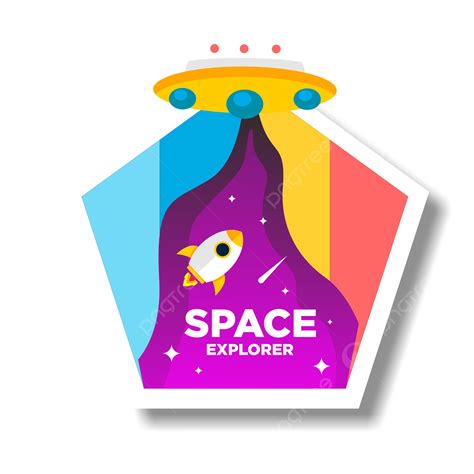 Étiquette De L explorateur De L espace Avec Fusée Moderne Et Vaisseau