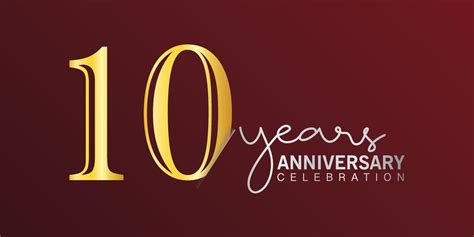 10th anniversary celebration logotype number gold color with red color ...