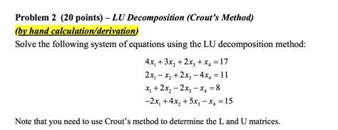 Solve The Following System Of Equations Using The Lu Chegg