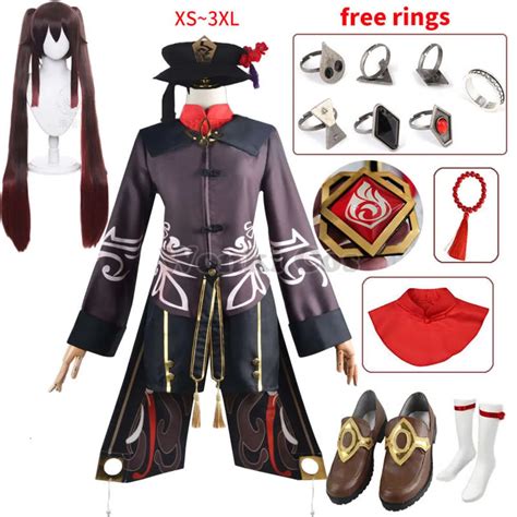 Hutao Cosplay Costume Genshin Impact Hu Tao Wig With Hat Original Ring