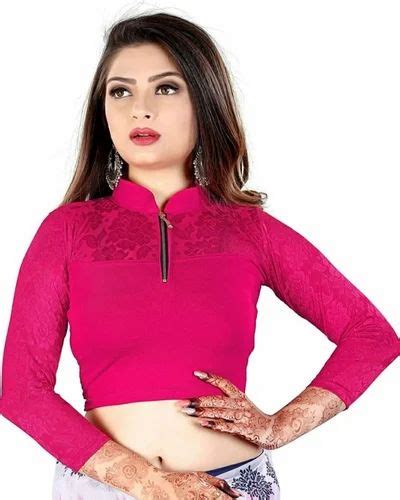 Women S Th Sleeve Cotton Lycra Readymade Blouse Pink Free Size