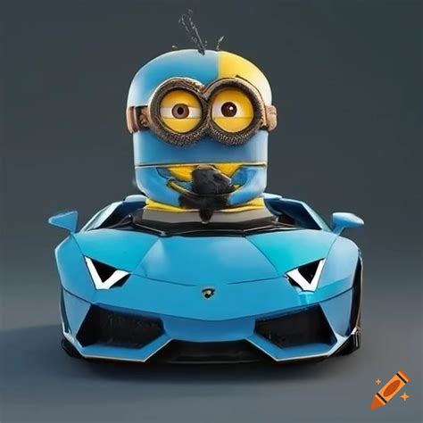 Blue Lamborghini With A Minion Wearing A Chain And Millip On It On Craiyon