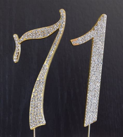 Rhinestone Gold NUMBER 71 Cake Topper 71st Birthday Party