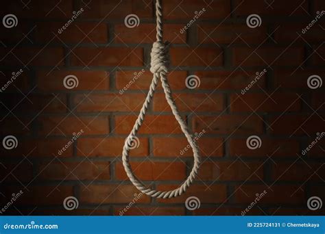 Rope Noose With Knot Hanging Near Brick Wall Stock Image Image Of