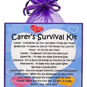 Carer S Survival Kit Fun Novelty Gift Card Alternative Etsy Uk