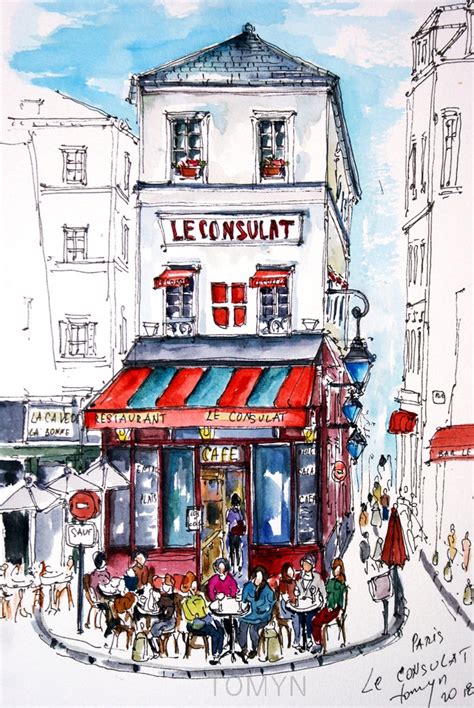 Art & Collectibles Painting Art print Building Restaurant Le Consulat Paris France Scan from ...