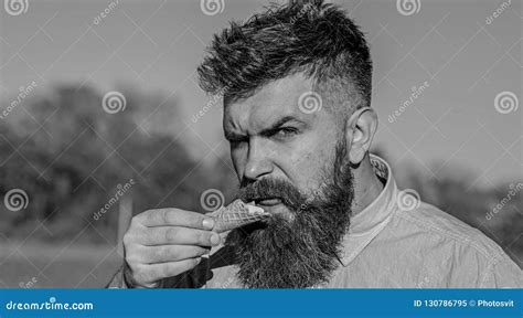 Sweet Tooth Concept Bearded Man With Ice Cream Cone Man With Beard