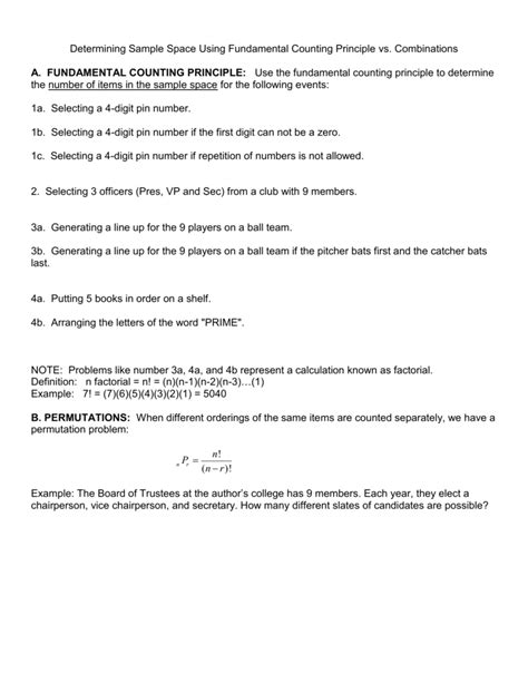 Permutations And Combinations Worksheets