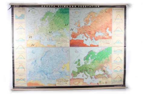 LEHRTAFEL WANDKARTE ROLLKARTE Karte Lehrkarte EUROPA KLIMA UND