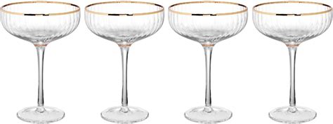 BUTLERS Champagner Gläser Set 4x Champagnerschalen mit Goldrand und