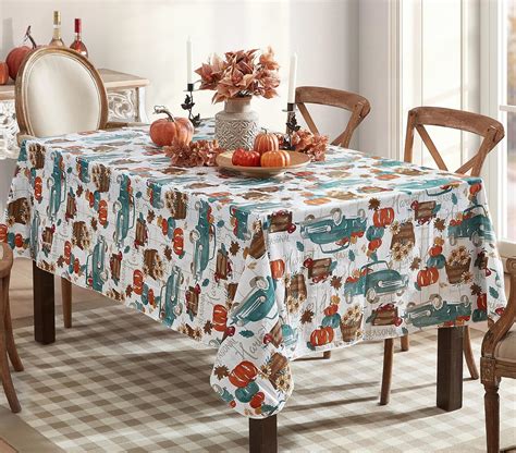 Newbridge Blue Vintage Farm Truck Autumn And Thanksgiving Vinyl Flannel Back