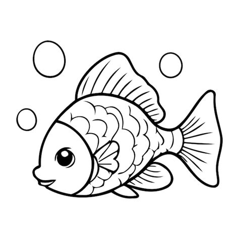 Cute Fish Coloring Page for Kids Easy Simple Drawing Illustrations for ...