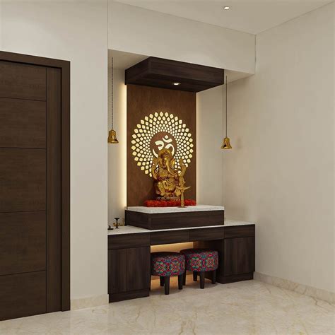 Spacious Pooja Unit Design With LED Backdrop