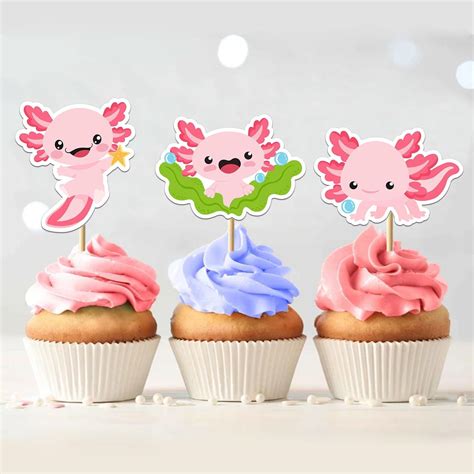 Pink Axolotl Cupcake Topper For For Pink Fish Birthday Cupcake