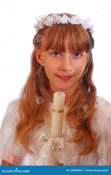 Ragazza Che Va Alla Prima Comunione Santa Fotografia Stock Immagine