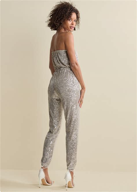 Strapless Sequin Jumpsuit Champagne Venus