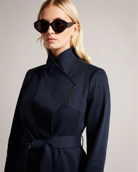 Ted Baker Womens Coats And Jackets Factory Outlet Rosina Midi Length Wrap Trench Coat Dark Blue