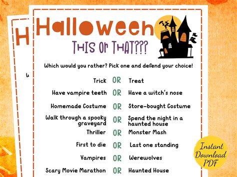 Halloween THIS OR THAT Halloween Party Game Halloween Would You Rather ...