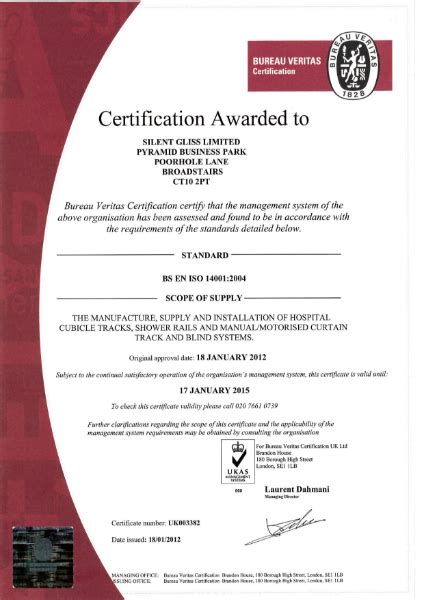 Bs En Iso 14001 Certificate Silent Gliss Ltd Nbs Source