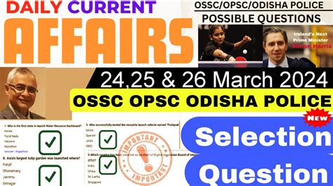 Daily Current Affairs 24 25 26 March 2024 Important For OSSC OPSC