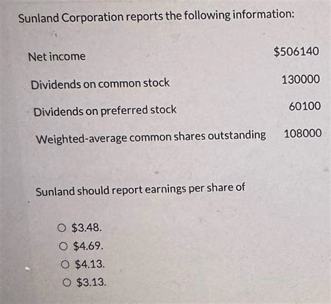 Solved Sunland Corporation Reports The Following Chegg