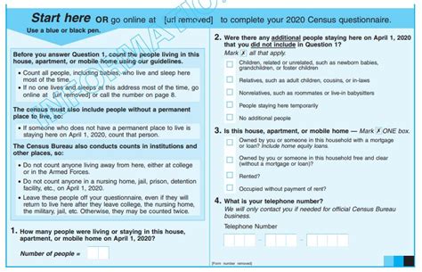 Sample Copy Of The 2020 Census Questionnaire Us Department Of Commerce