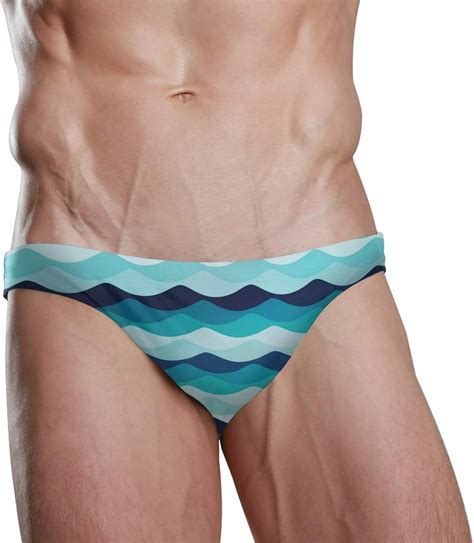 Herren Bikini Bademode Sexy Badehosen Gewellt Gestreift Blau