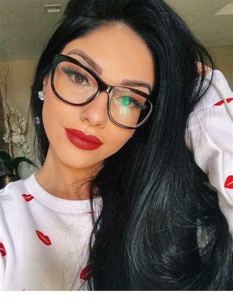 Black Hair Red Lips And Glasses In 2020 Fashion