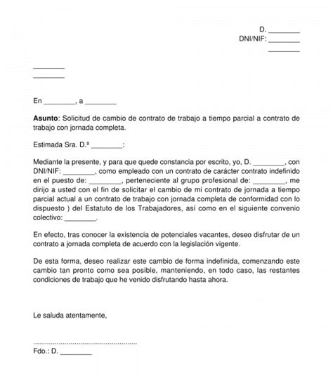 Modelo Solicitud De Cambio De Jornada Parcial A Completa Agenda