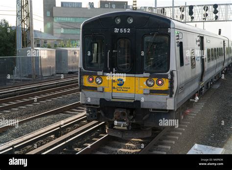 New York City, Circa 2017: Long Island Railroad train travel on track ...