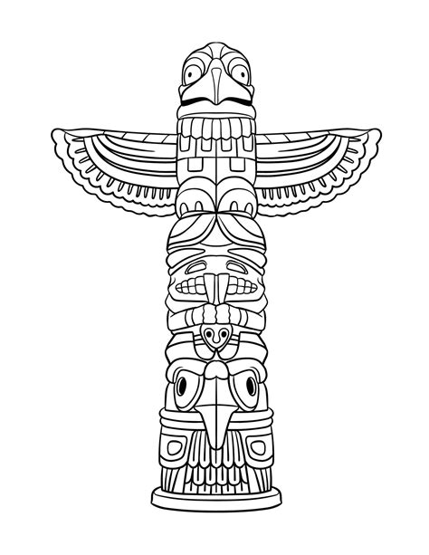 Native American Indian Totem Isolated Coloring Vector Art At