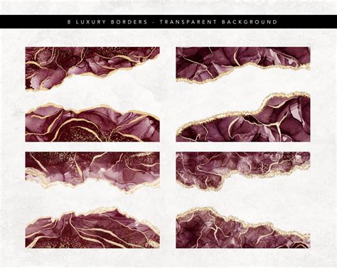 Burgundy Agate Borders Clipart Burgundy Watercolor Geode Etsy