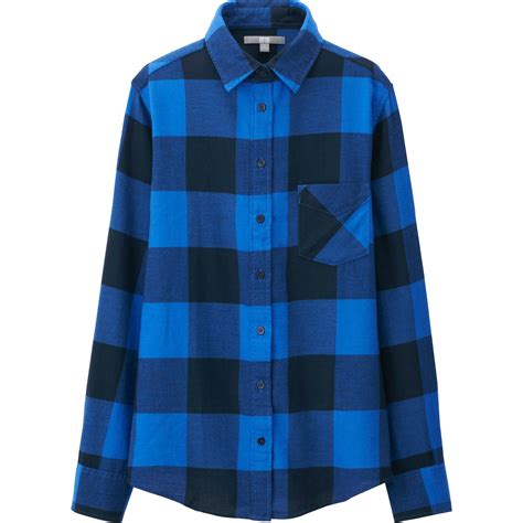 Uniqlo Women Flannel Check Long Sleeve Shirt In Blue