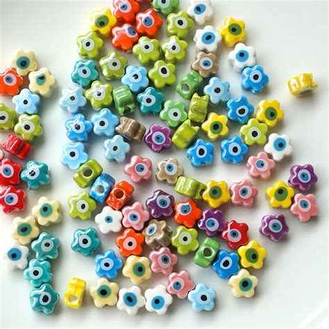 30 pçs lucky devil eye s eye contas de cerâmica 11mm pintado flor forma