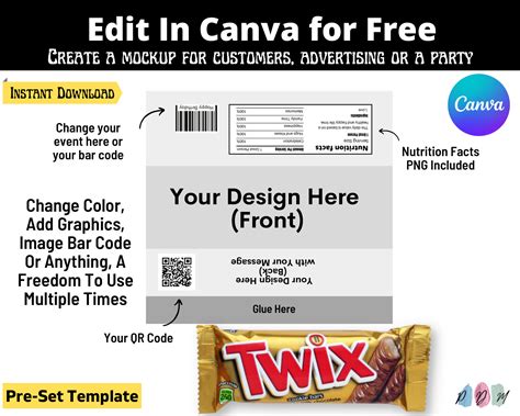 Twix Candy Wrapper Template Twix Cookie Bar Template Etsy