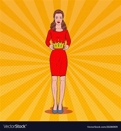 Pop Art Beautiful Woman Holding A Crown Royalty Free Vector