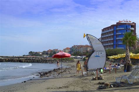 Beach Of Pomorie On The Shore Of Black Sea, Bulgaria Editorial Stock Photo - Image of tourist ...