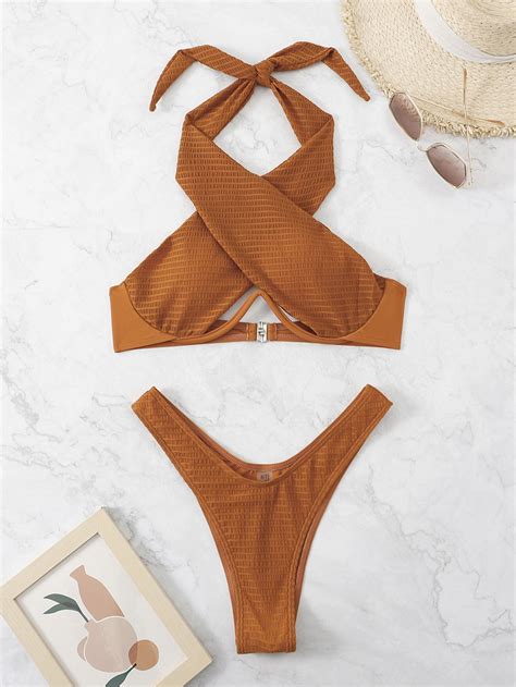 Cross Halter Underwire High Cut Out Bikini Swimsuit For Sale Australia