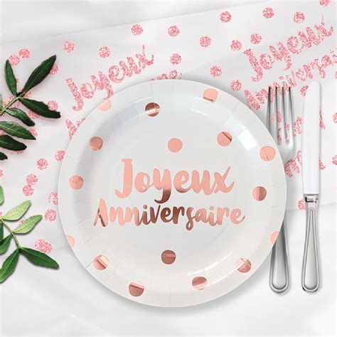 6 assiettes anniversaire rose gold Vaisselle jetable imprimée