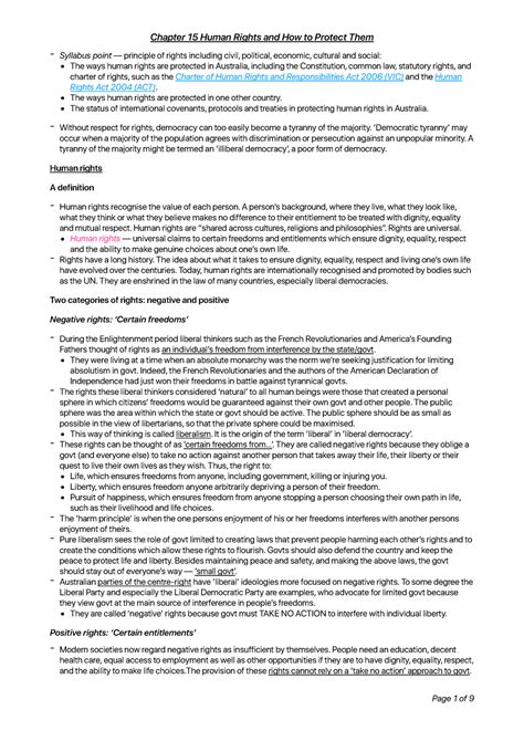 Chapter 15 Human Rights And How To Protect Them Syllabus Point