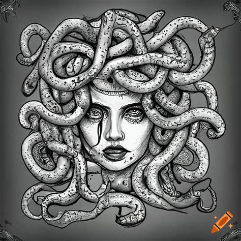 Detailed Ink Drawing Of Medusa On Craiyon