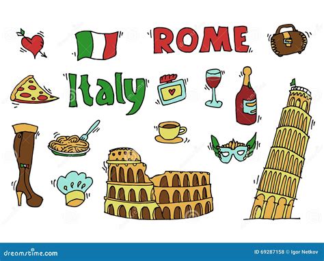 Italy Doodle Set Stock Vector Illustration Of Italy 69287158