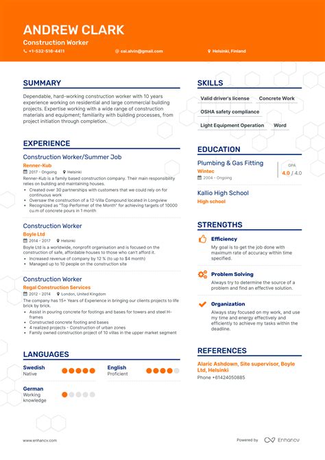 Construction Worker Resume Examples Guide For