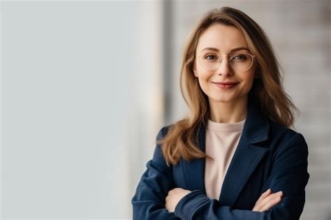 Premium Ai Image A Woman In A Suit With Glasses Stands In Front Of A Wall That Saysim A Boss