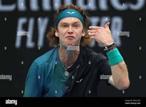 Andrey Rublev Of Russia Reacts During His First Round Match Against