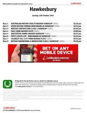 Fillable Online Hawkesbury Printable Form Guide Sunday Th October