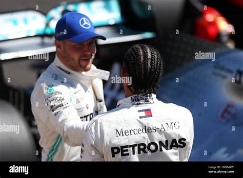 Mercedes Amg F In Parc Ferme Placed Team Mate Valtteri Hi Res Stock