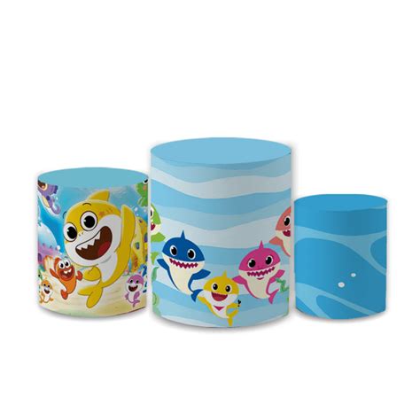 Trio Capas De Cilindros Sublimados Decorativo Tema Infantil Baby Shark